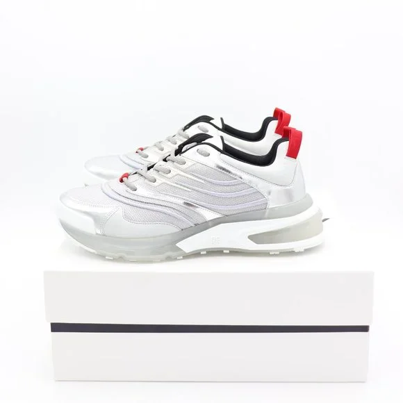 NIB Givenchy GIV 1 Mens Metallic Silver Leather Mesh Low-Top Sneakers - Picture 4 of 7